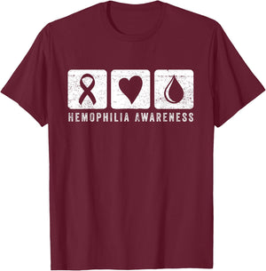 Hemophilia Awareness Warrior Heart Red Ribbon Support Blood T-Shirt - T-Shirt | Maroon