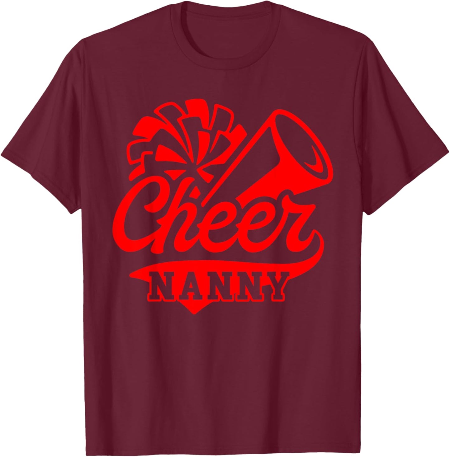 Cheer Nanny Biggest Fan Leopard Print Black And Red Pom Pom T-Shirt - T-Shirt | Maroon
