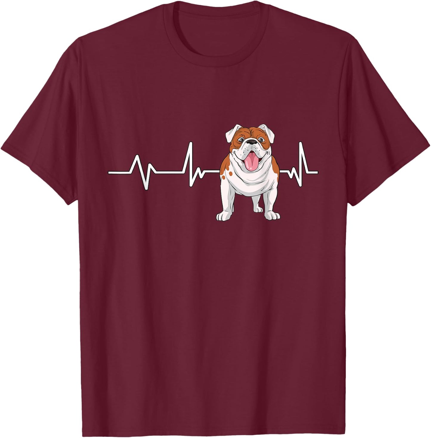 English Bulldog Heartbeat EKG Dog Owner Gift English Bulldog T-Shirt - T-Shirt | Maroon