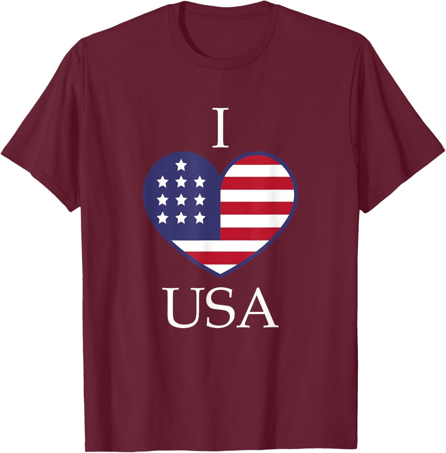 I heart USA, I Love USA, America Patriotic T-Shirt - T-Shirt | Maroon