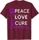 Rett Syndrome Awareness Peace Love Cure Purple Ribbon T-Shirt - T-Shirt | Maroon