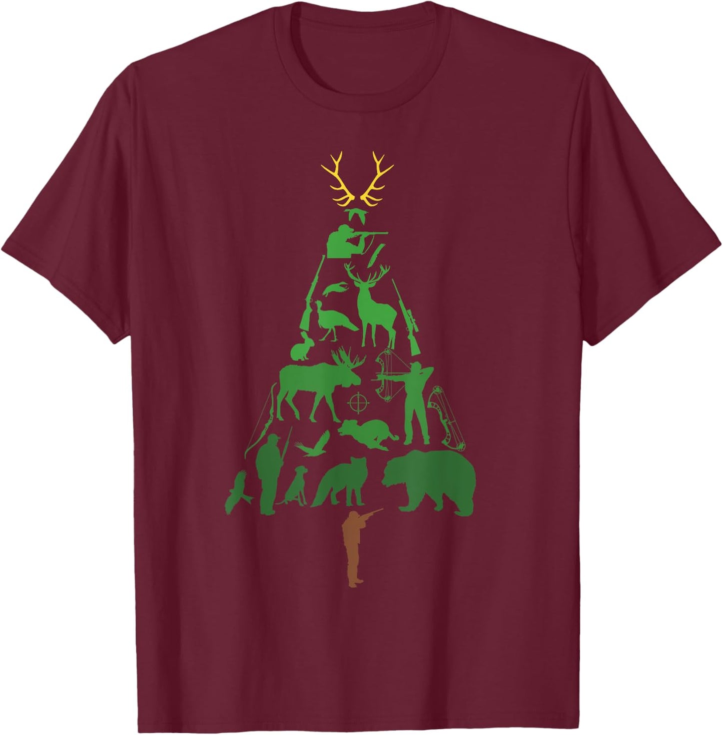 Christmas Tree Hunter Hunting Xmas T-Shirt - T-Shirt | Maroon