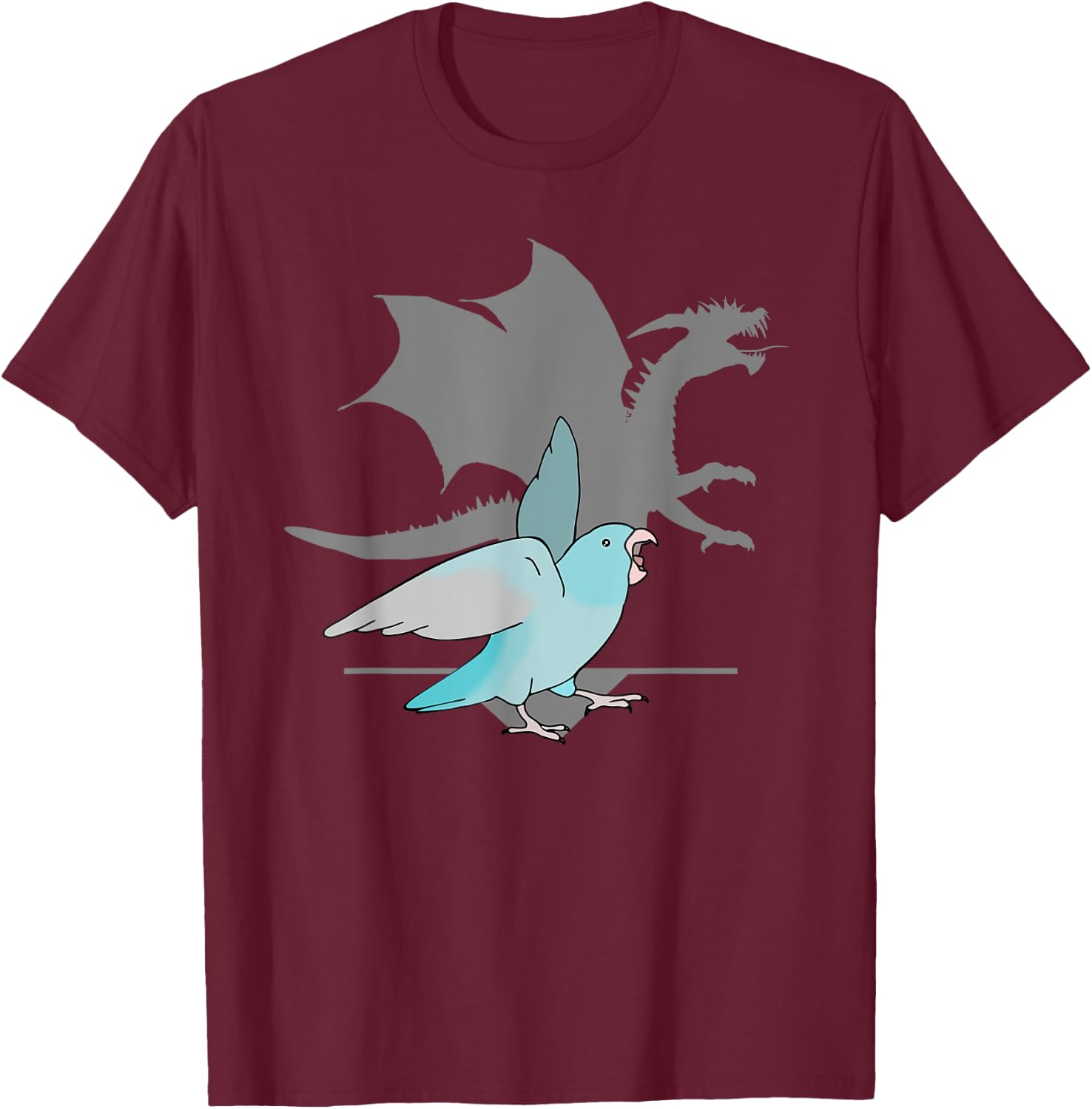 Blue Pacific Parrotlet with Dragon Shadow Birb memes Parrot T-Shirt - T-Shirt | Maroon