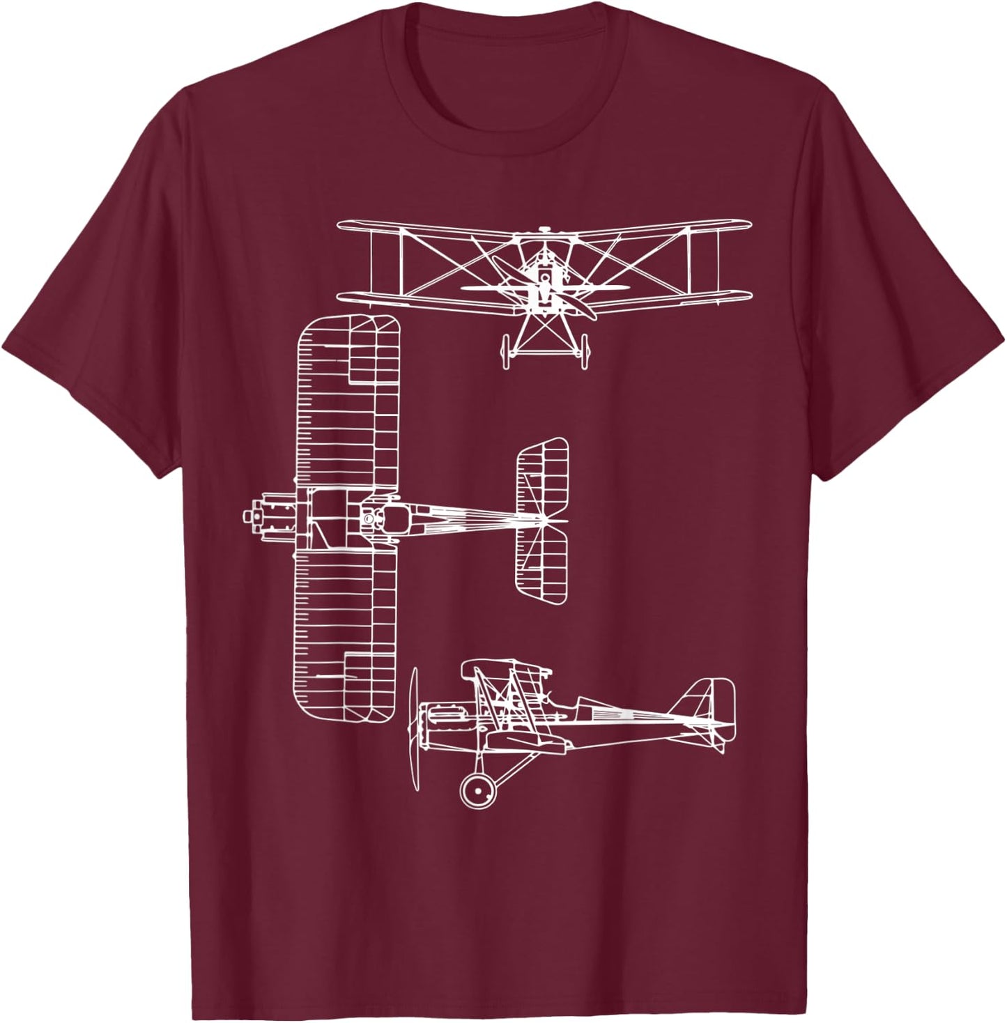 S.E.5 UK WW1 Plane Warbird Blueprint Schematics Diagram T-Shirt - T-Shirt | Maroon