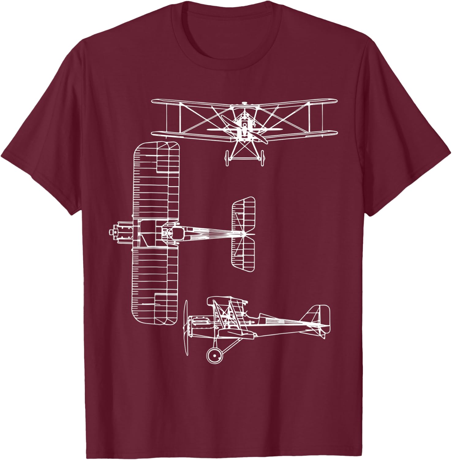 S.E.5 UK WW1 Plane Warbird Blueprint Schematics Diagram T-Shirt - T-Shirt | Maroon