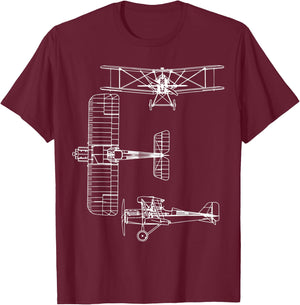 S.E.5 UK WW1 Plane Warbird Blueprint Schematics Diagram T-Shirt - T-Shirt | Maroon