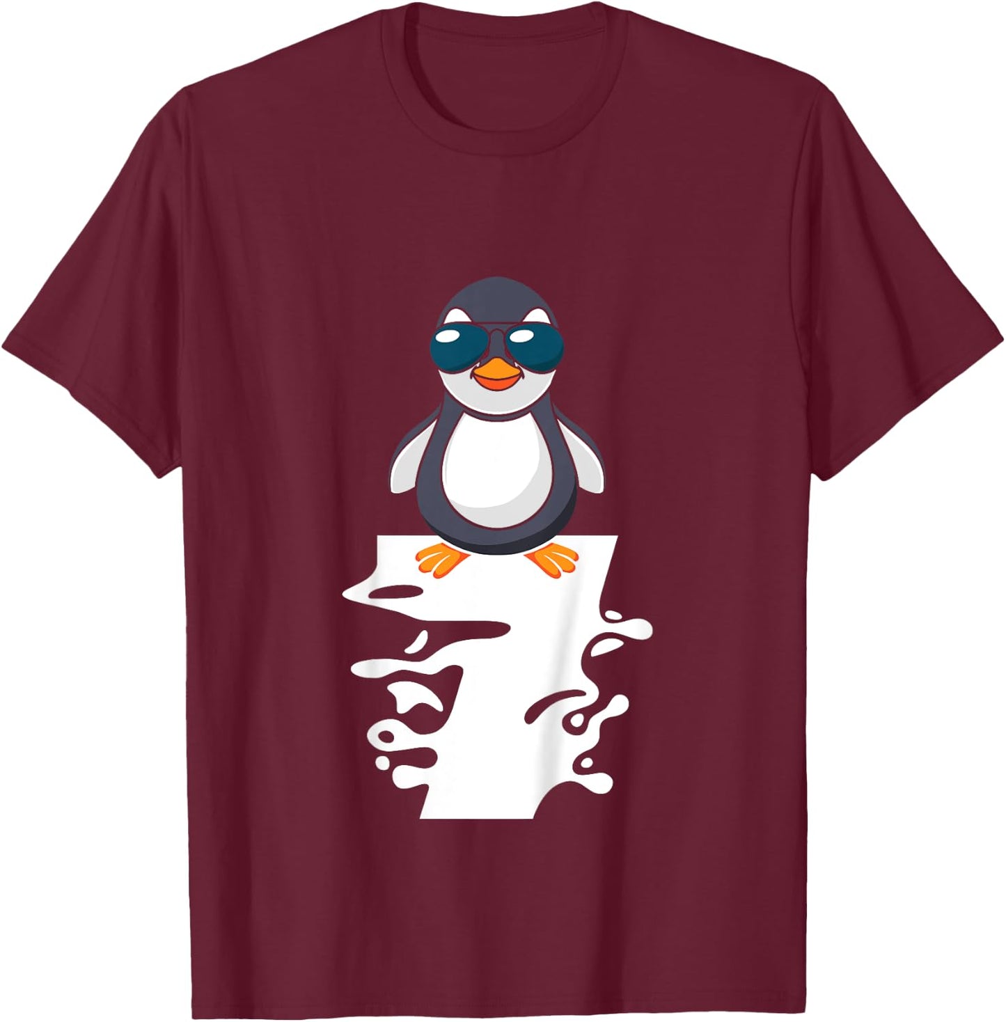 I Am Already 7 Years Old Penguin 7th Birthday T-Shirt - T-Shirt | Maroon