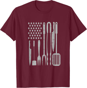 BBQ Grilling Barbecue American Flag USA America 4th Of July Men T-Shirt - T-Shirt | Maroon