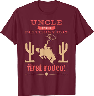 Uncle First Rodeo 1st Birthday Cowboy Family Matching T-Shirt - T-Shirt | Maroon