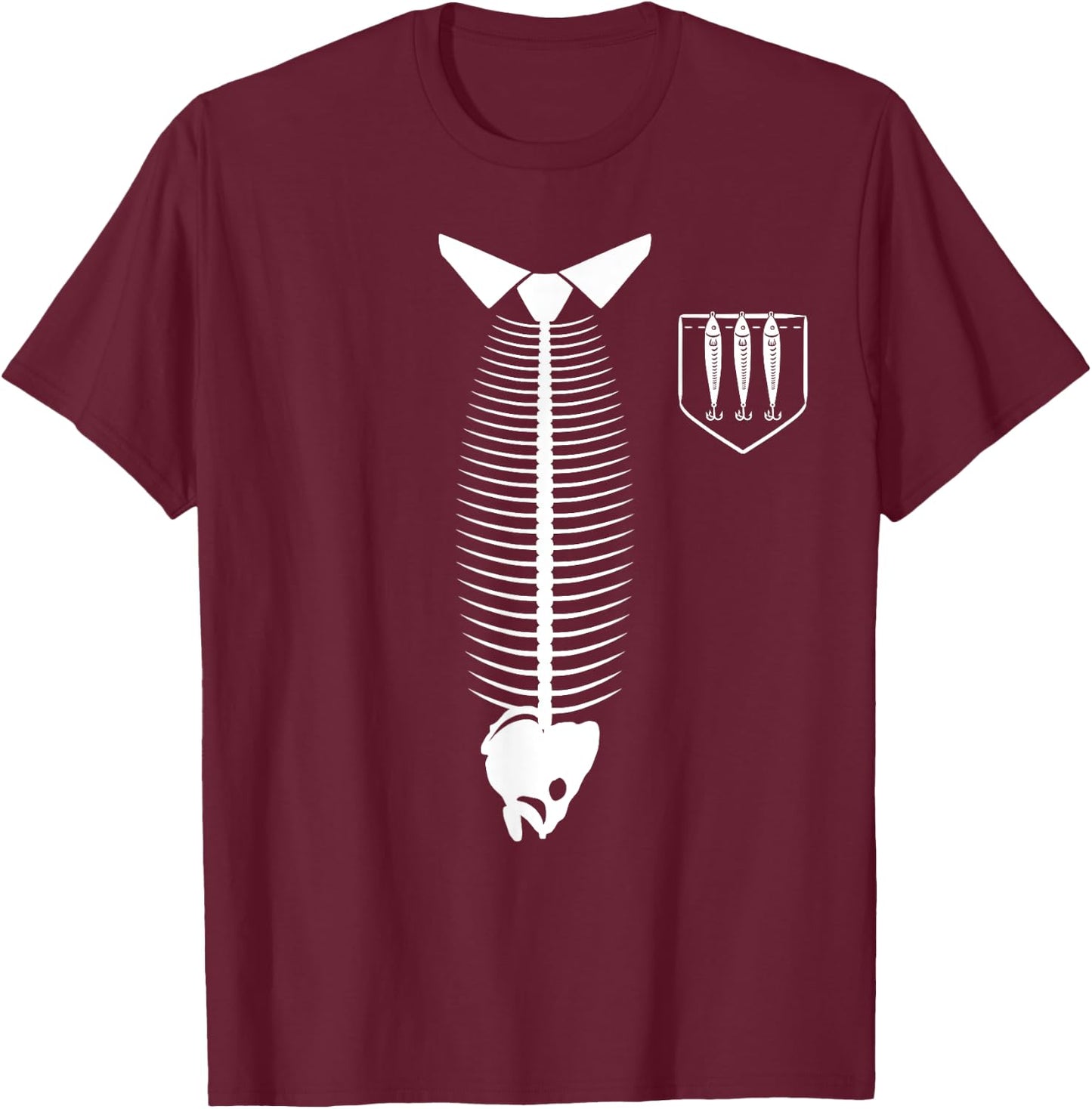 Tie Fish & Fake Pocket Funny Angler Fisherman Fishing Dad T-Shirt - T-Shirt | Maroon
