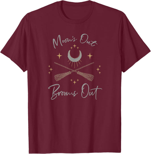 Moons Out Brooms Out Funny Pagan Witch Moon Cycle Gift T-Shirt - T-Shirt | Maroon