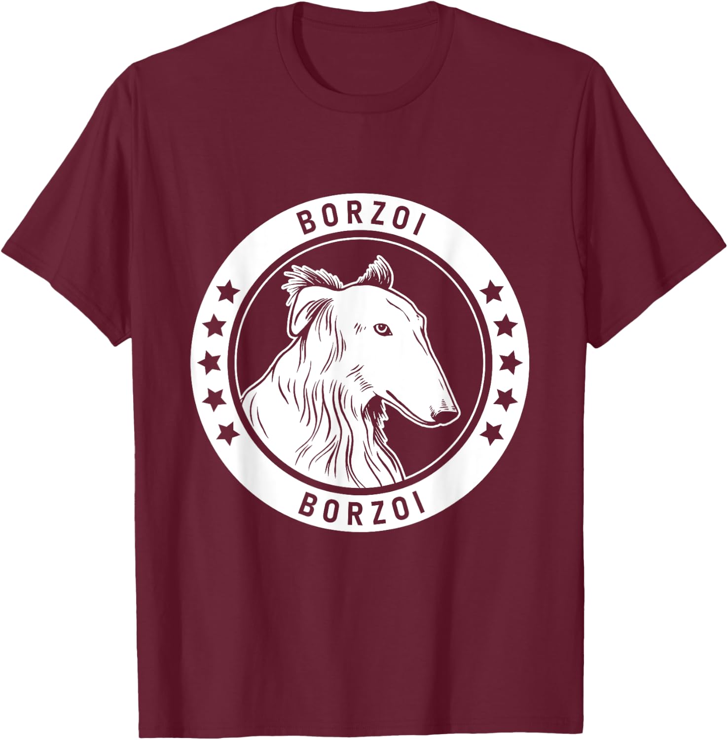 Borzoi Portrait T-Shirt - T-Shirt | Maroon