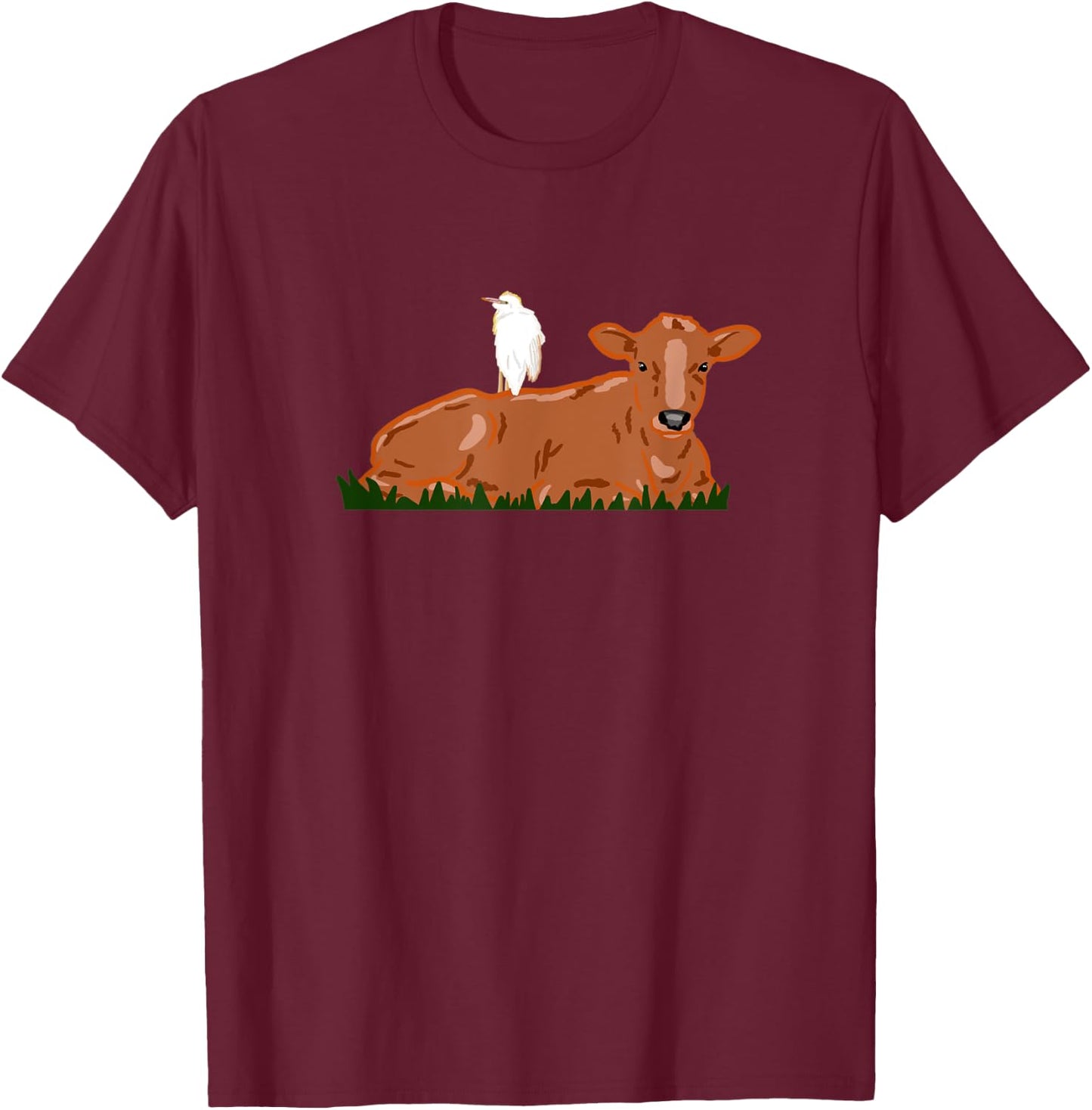 Cattle Egret Heron Bird Nature Cow T-Shirt - T-Shirt | Maroon