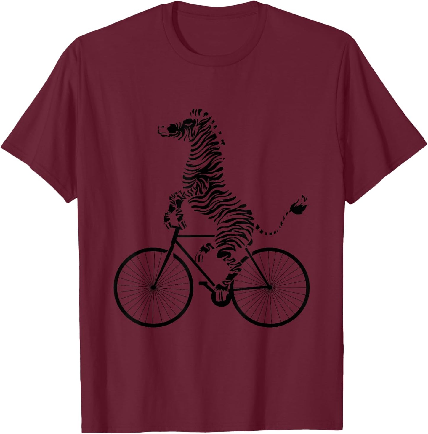 Funny Zebra Riding On A Bike Funny Bicycle Animal Lover Gift T-Shirt - T-Shirt | Maroon