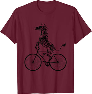 Funny Zebra Riding On A Bike Funny Bicycle Animal Lover Gift T-Shirt - T-Shirt | Maroon