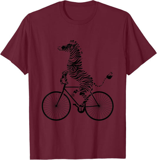 Funny Zebra Riding On A Bike Funny Bicycle Animal Lover Gift T-Shirt - T-Shirt | Maroon