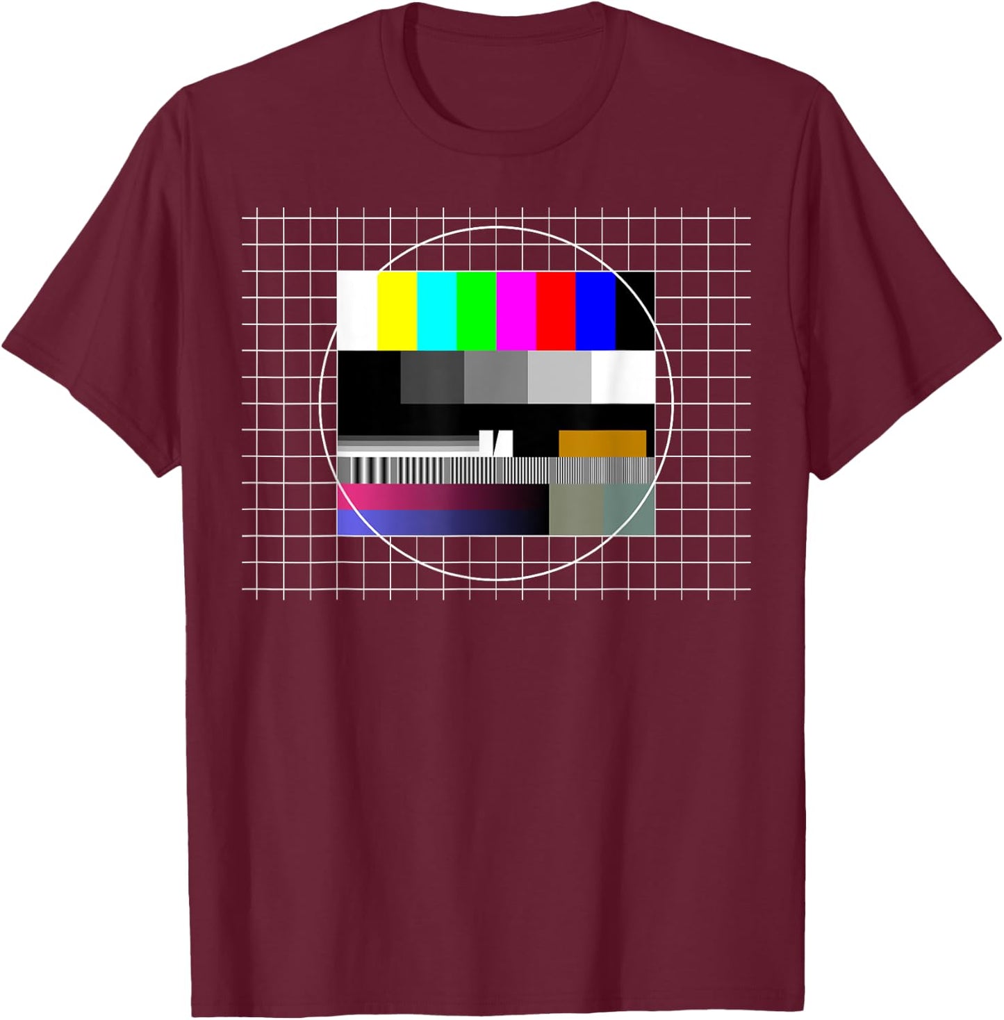 TV Test Pattern Color Bars Test Card Screen, Nostalgic Nerdy T-Shirt - T-Shirt | Maroon