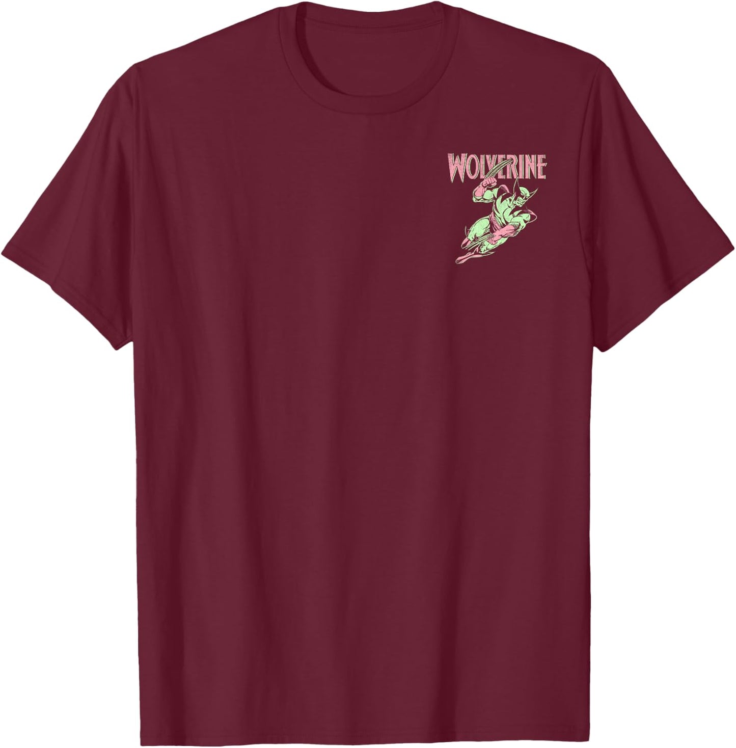 Marvel X-Men Wolverine Distressed Neon Front & Back T-Shirt - T-Shirt | Maroon