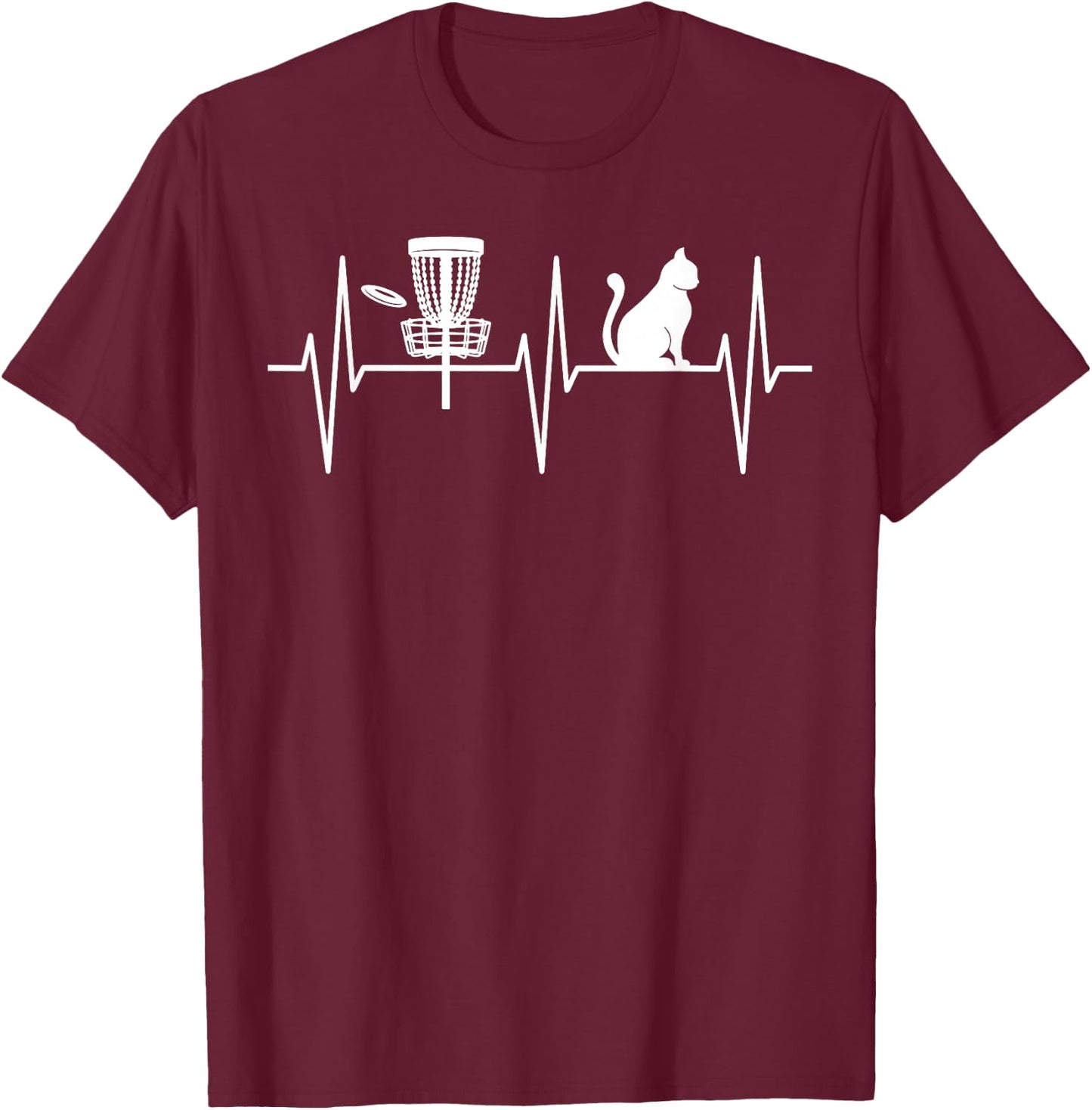 Disc Golf Shirt Funny Cat Lover Heartbeat Disc Golfer T-Shirt - T-Shirt | Maroon