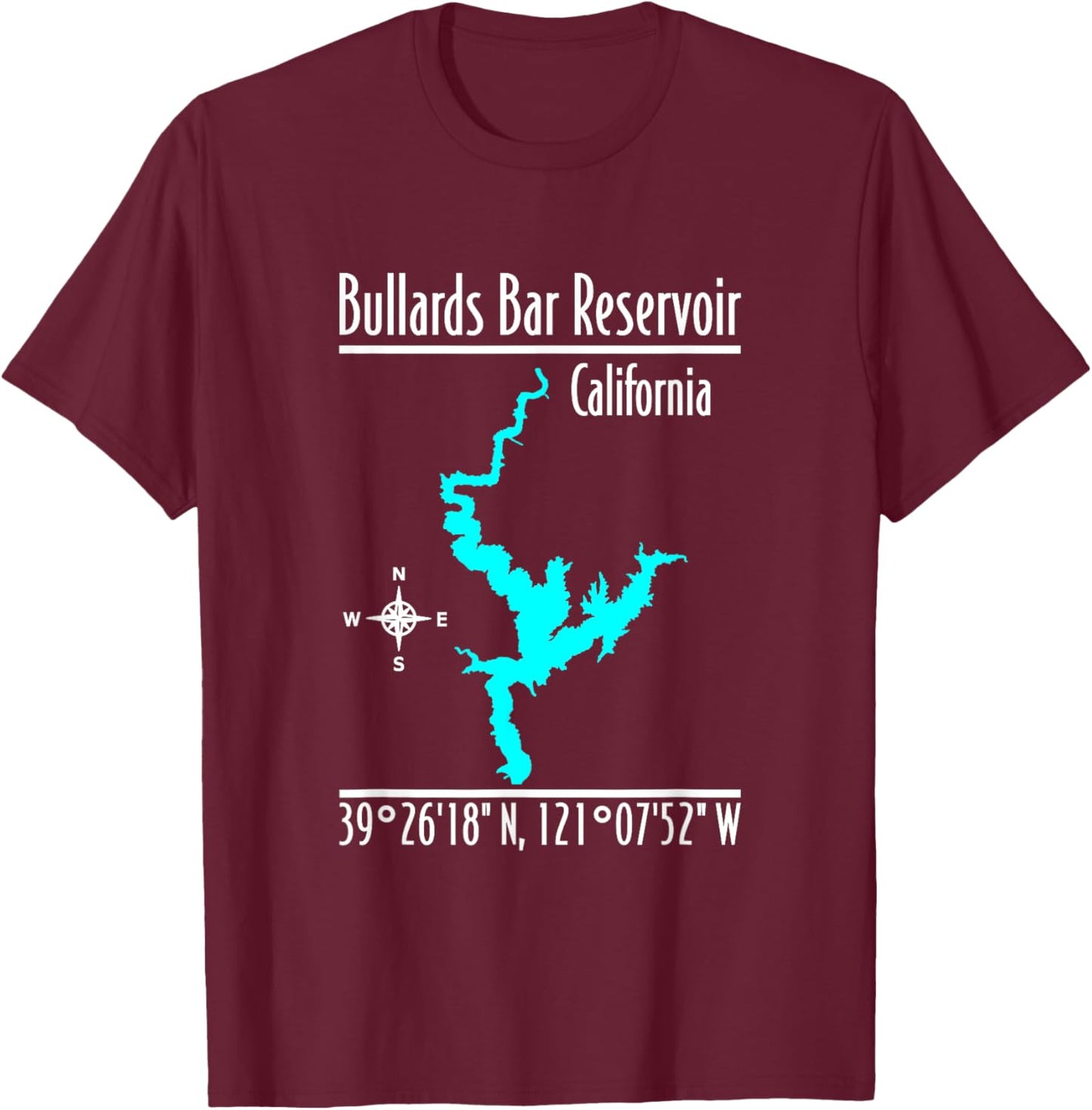 Modern Bullards Bar Reservoir - California T-Shirt - T-Shirt | Maroon