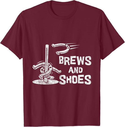 Brews And Shoes Animal Shoe Beer Drinker Horseshoe Pitching T-Shirt - T-Shirt | Maroon
