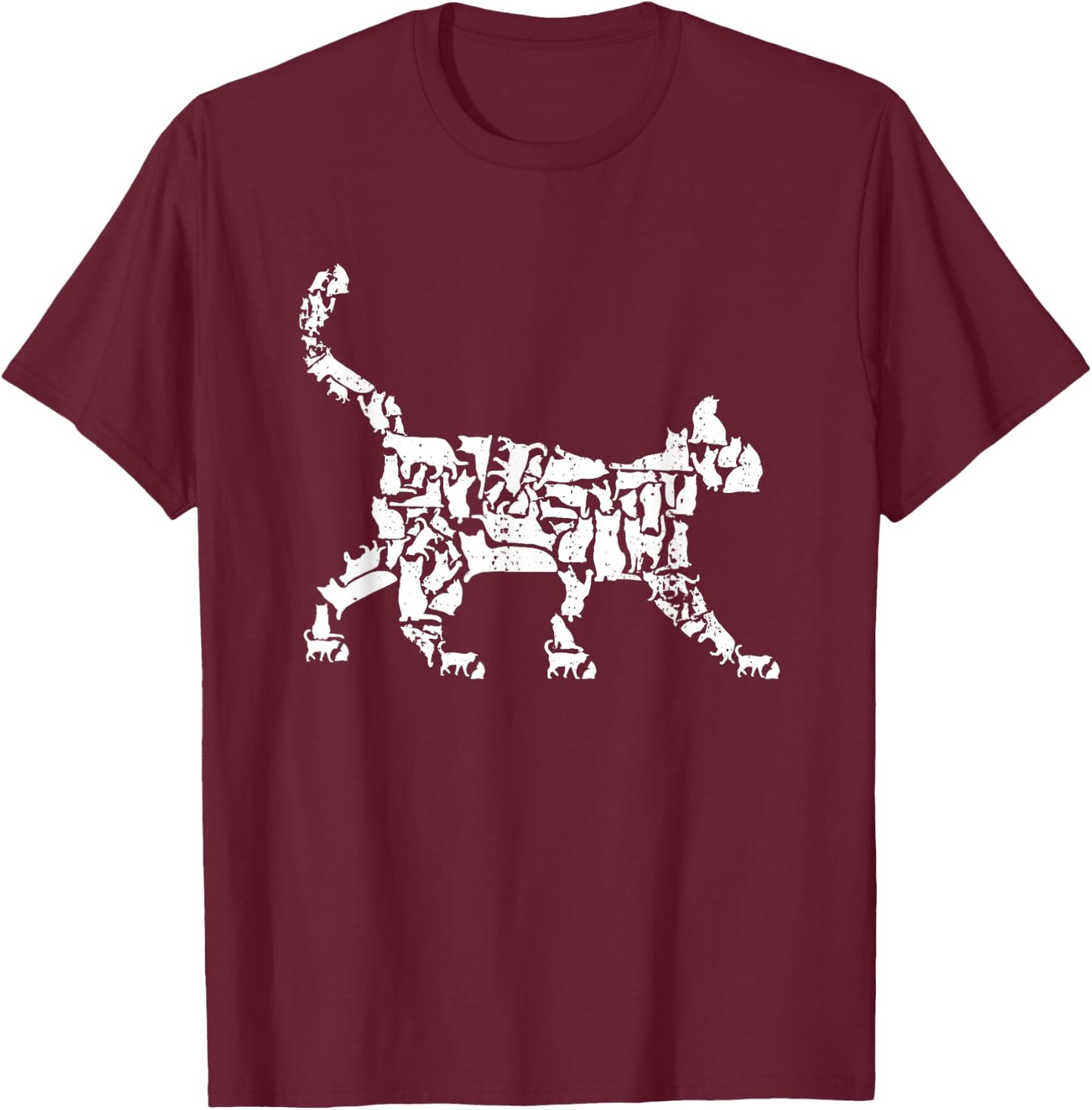 Cat Silhouettes Mosaic Domestic Cat T-Shirt - T-Shirt | Maroon