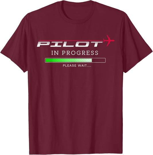 Pilot In Progress Funny Future Pilot Aviation Airplane Gift T-Shirt - T-Shirt | Maroon