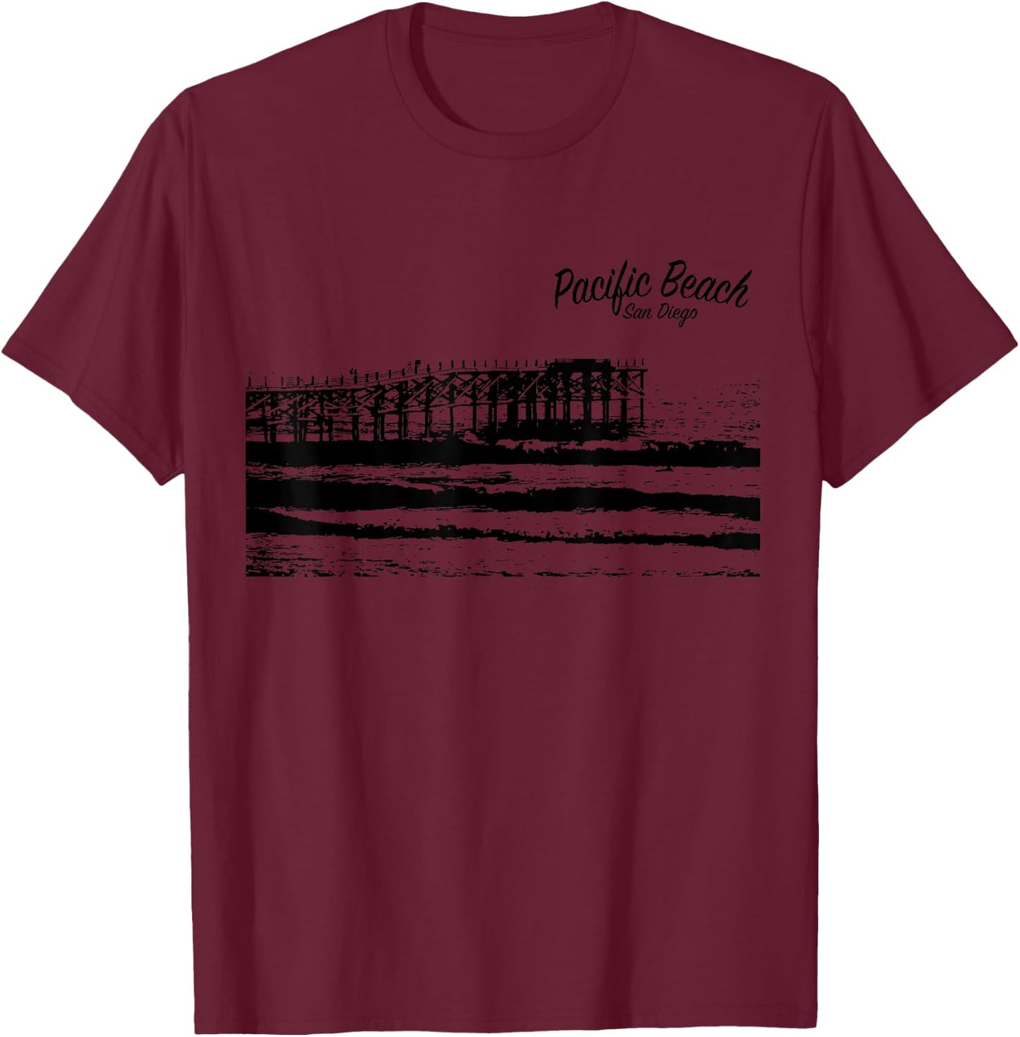 Pacific Beach Pier Men Women T-Shirt - T-Shirt | Maroon