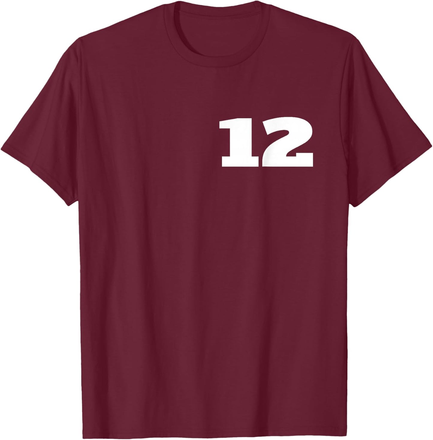 Number 12 Twelve Sports Team FRONT AND BACK PRINT Both Sides T-Shirt - T-Shirt | Maroon