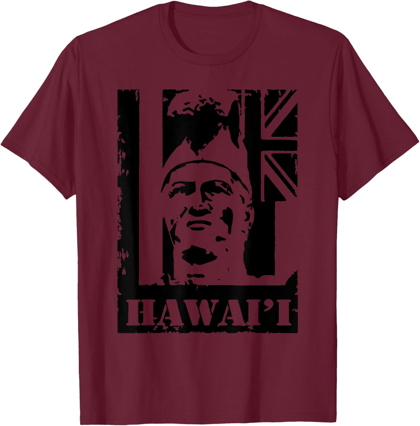 Hawai'i King Kamehameha (black ink) by Hawaii Nei All Day T-Shirt - T-Shirt | Maroon