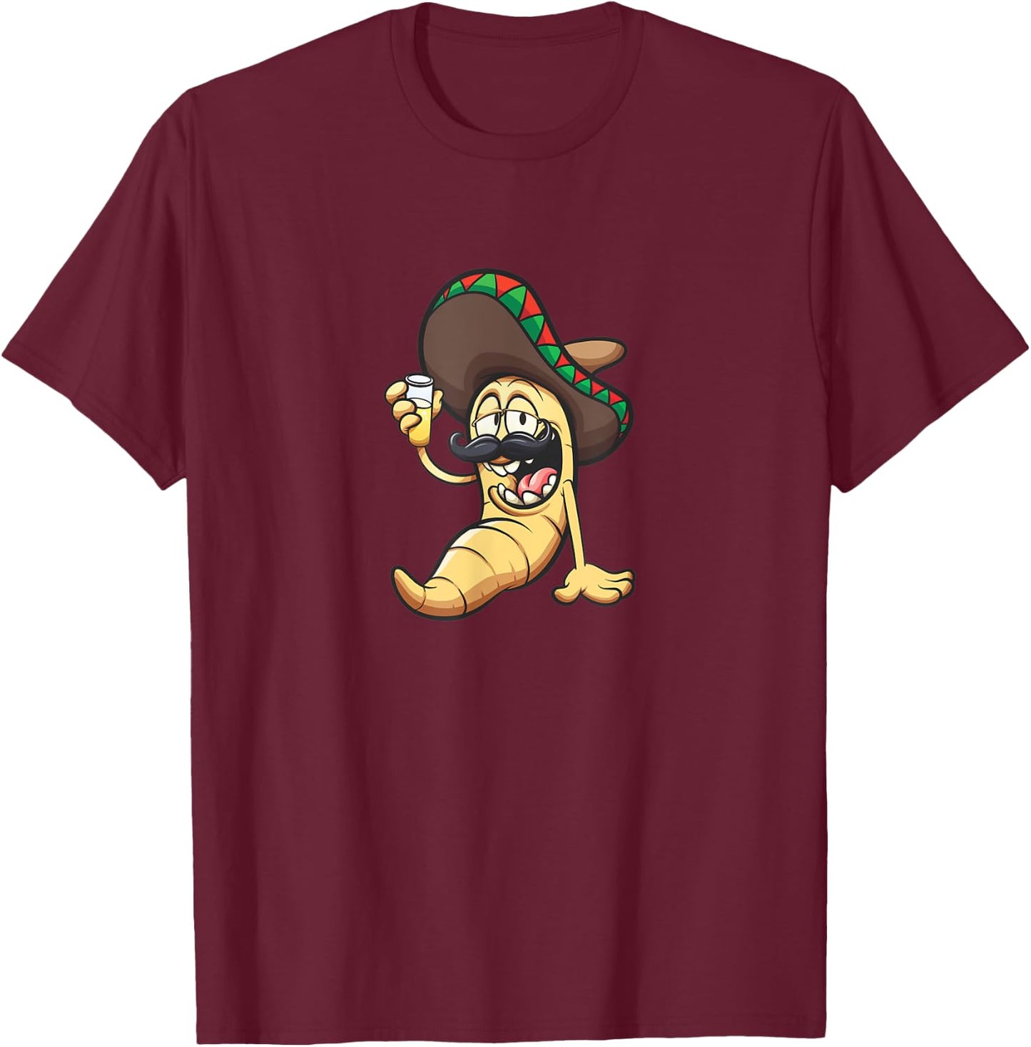 Gusano bigoton con sombrero T-Shirt - T-Shirt | Maroon