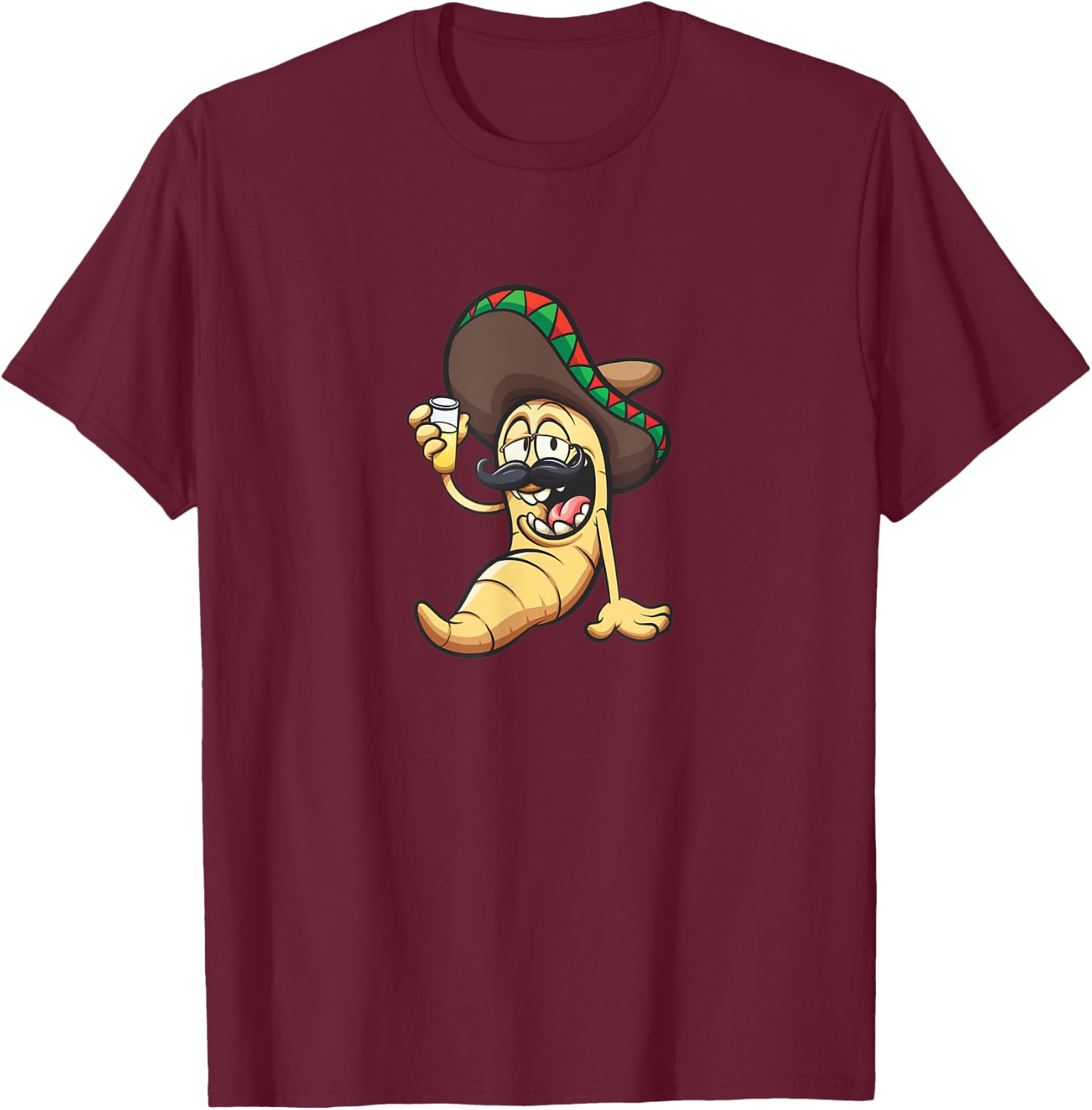 Gusano bigoton con sombrero T-Shirt - T-Shirt | Maroon
