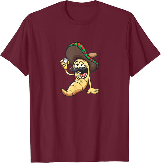Gusano bigoton con sombrero T-Shirt - T-Shirt | Maroon