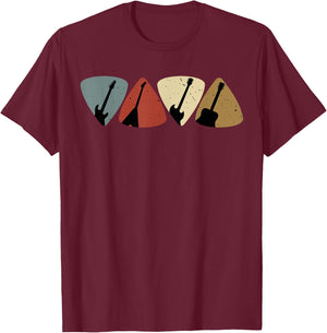 Retro Vintage Guitar Pick Player Guitarist Bassist Musician T-Shirt - T-Shirt | Maroon