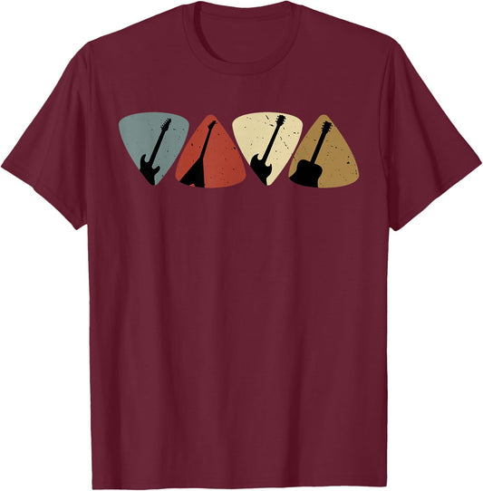 Retro Vintage Guitar Pick Player Guitarist Bassist Musician T-Shirt - T-Shirt | Maroon