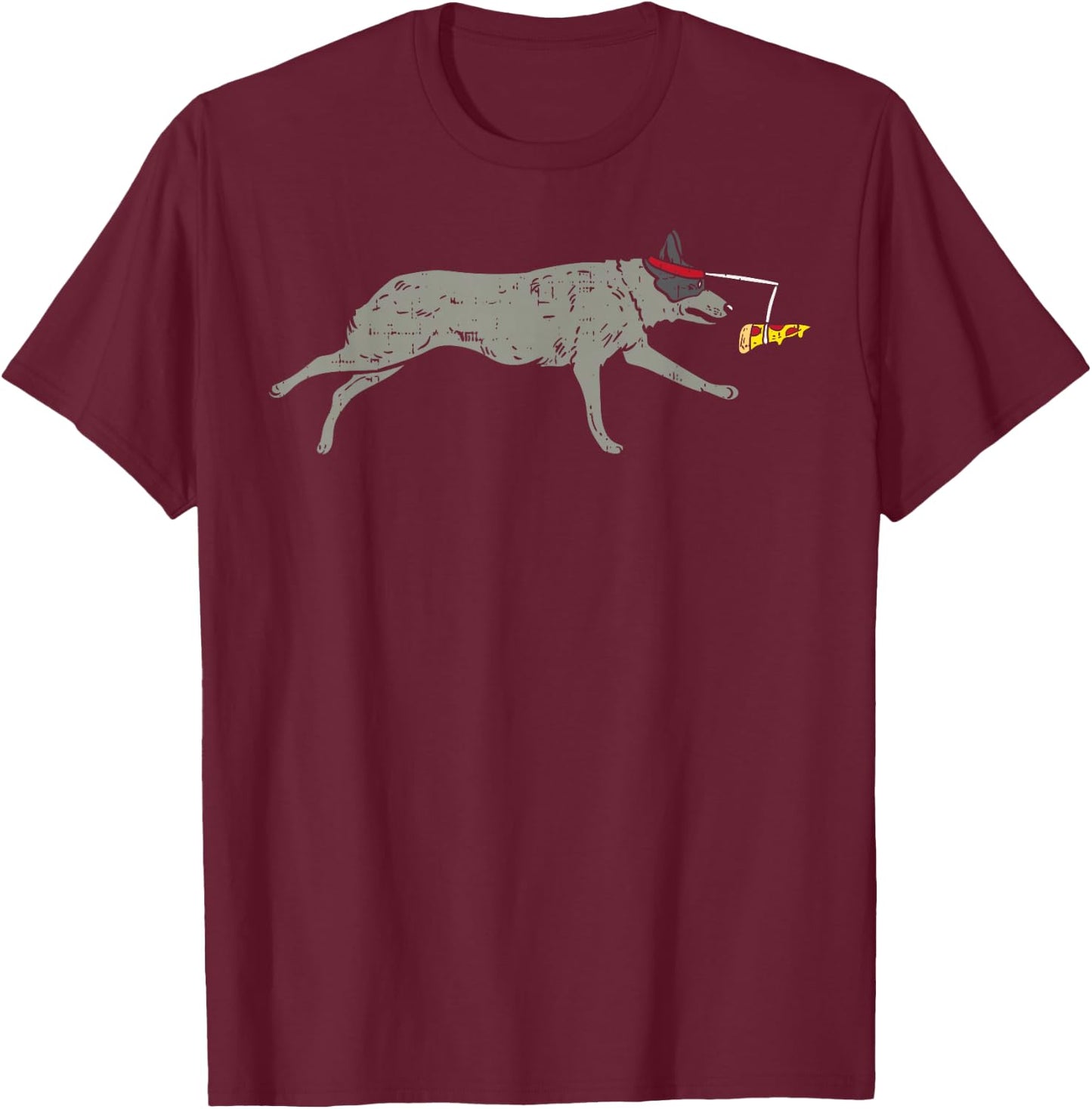 Heeler Running Pizza Funny Blue Red Cattle Dog Foodie Gift T-Shirt - T-Shirt | Maroon