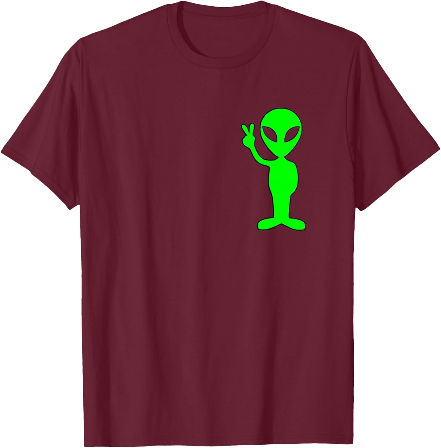 Lime Green Alien Peace Sign Funny Pocket Logo Graphic Gift T-Shirt - T-Shirt | Maroon