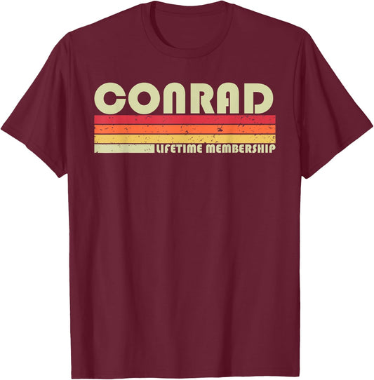 CONRAD Surname Funny Retro Vintage 80s 90s Birthday Reunion T-Shirt - T-Shirt | Maroon