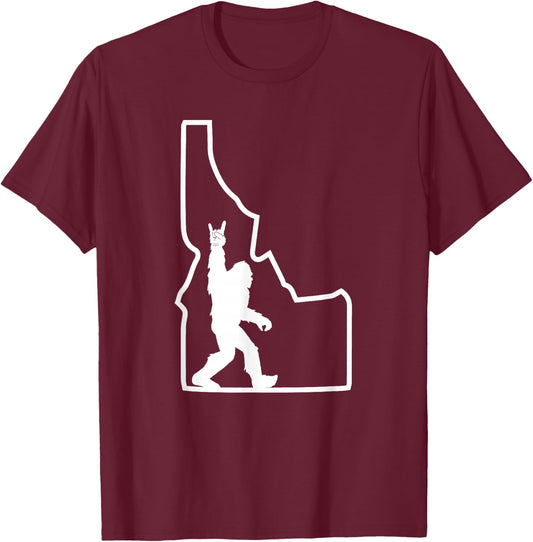 Bigfoot Rock and Roll Silhouette State of Idaho Sasquatch T-Shirt - T-Shirt | Maroon