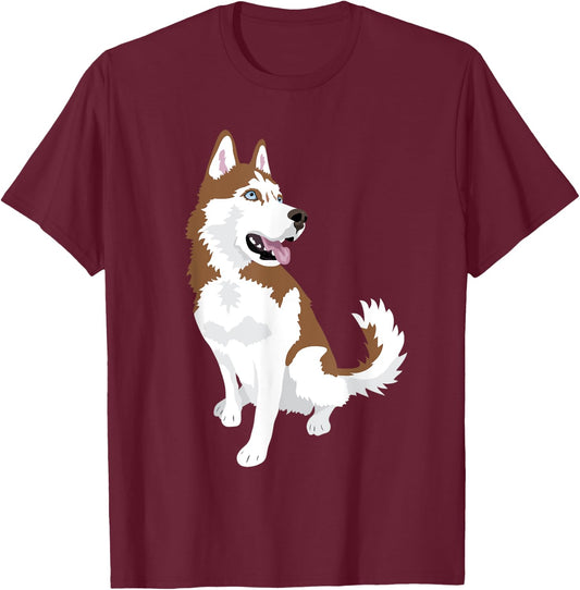 cute red and white Siberian Husky dog T-Shirt - T-Shirt | Maroon