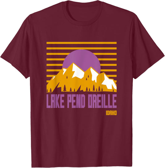 Lake Pend Oreille Vintage Mountains Hiking Camp Idaho Retro T-Shirt - T-Shirt | Maroon