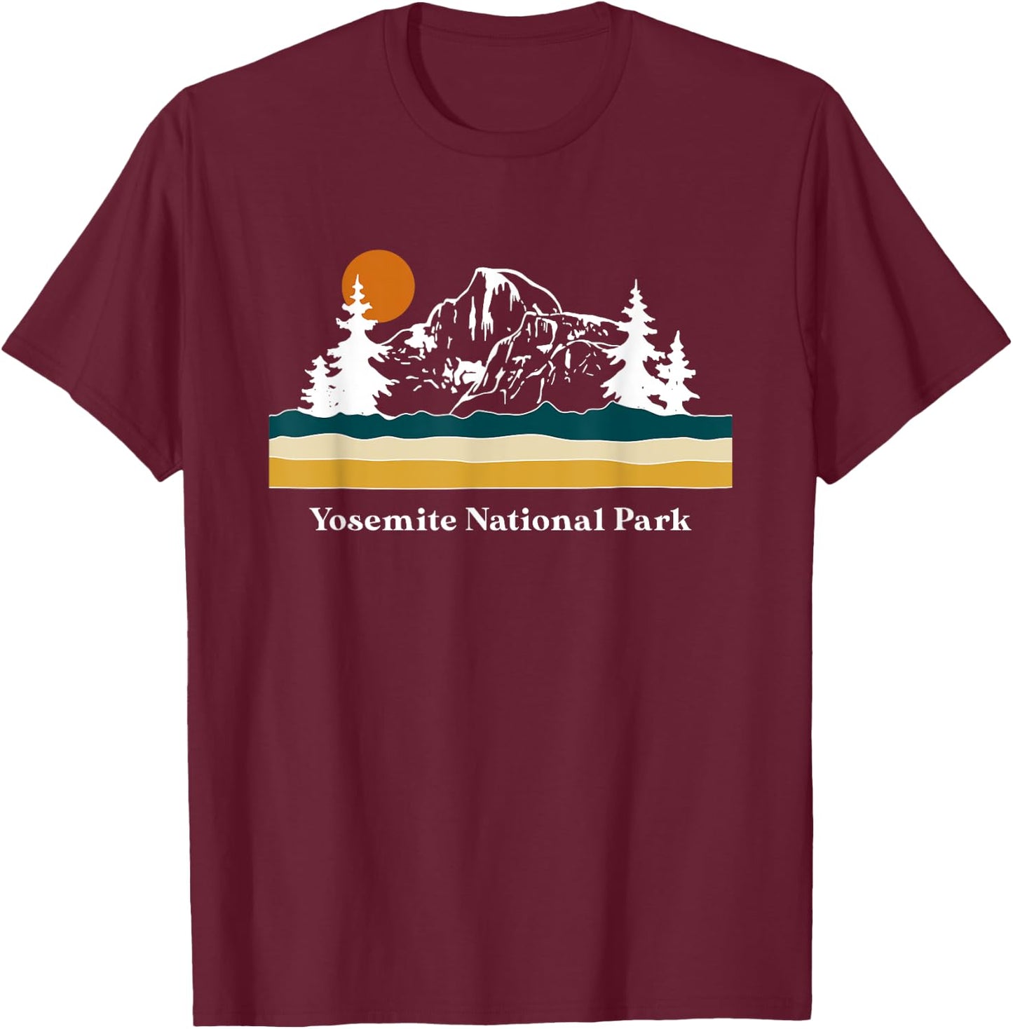 Retro Vintage Yosemite National Park Half Dome Stripes T-Shirt - T-Shirt | Maroon