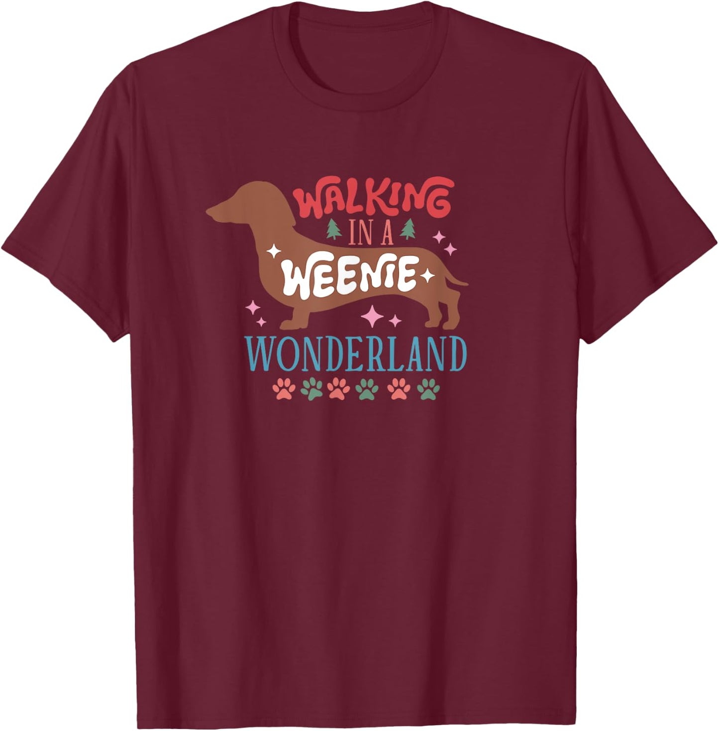 Elk Christmas Designs Wiener Dog , Black, Small T-Shirt - T-Shirt | Maroon