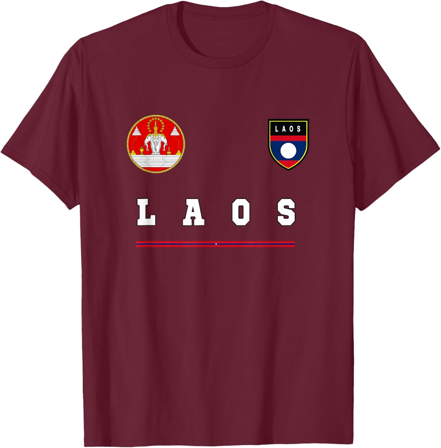 Laos Sports/Soccer Jersey Flag Football T-Shirt - T-Shirt | Maroon