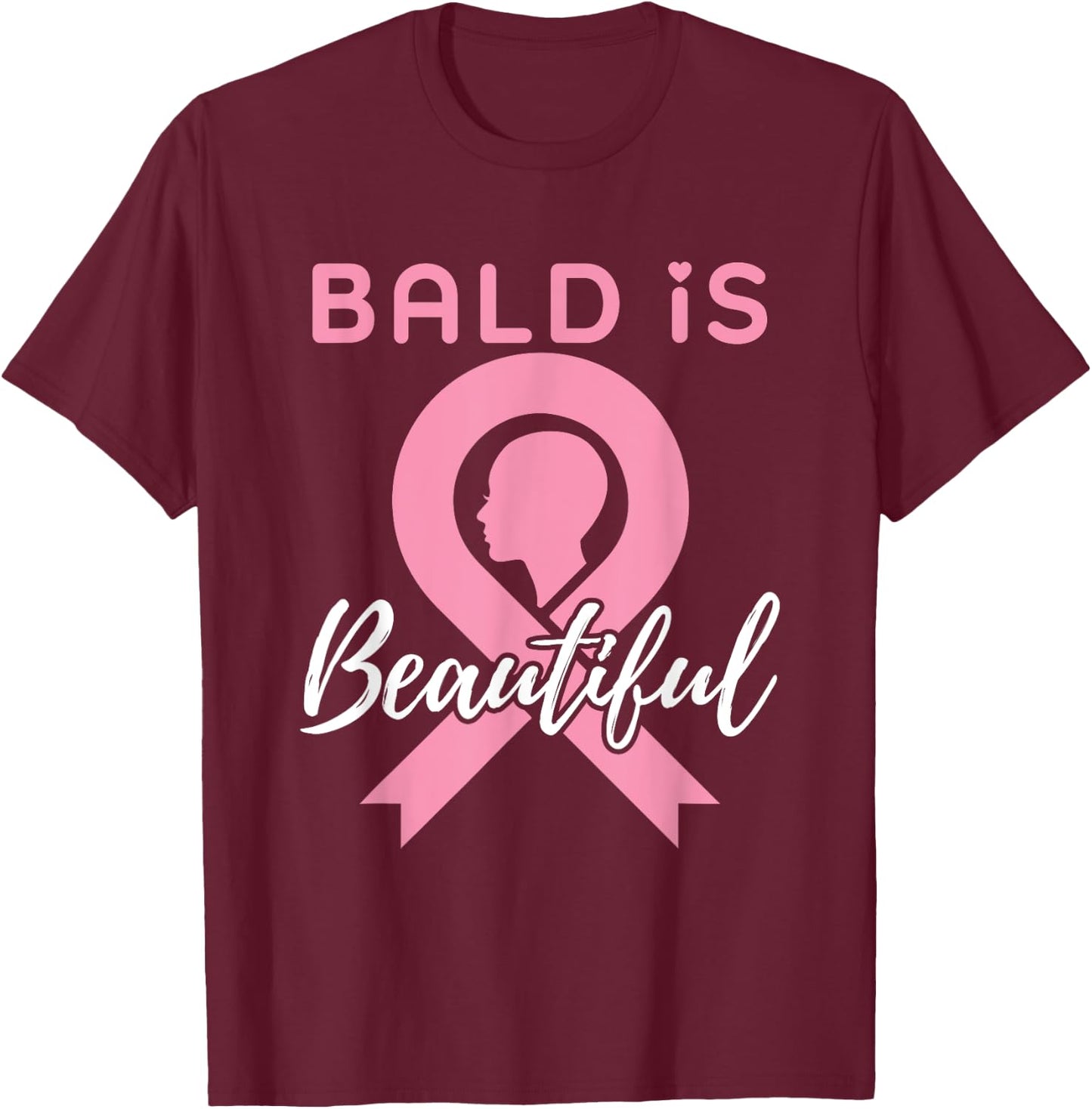 Breast Cancer Awareness Bald Is Beautiful Warrior Fighter T-Shirt - T-Shirt | Maroon