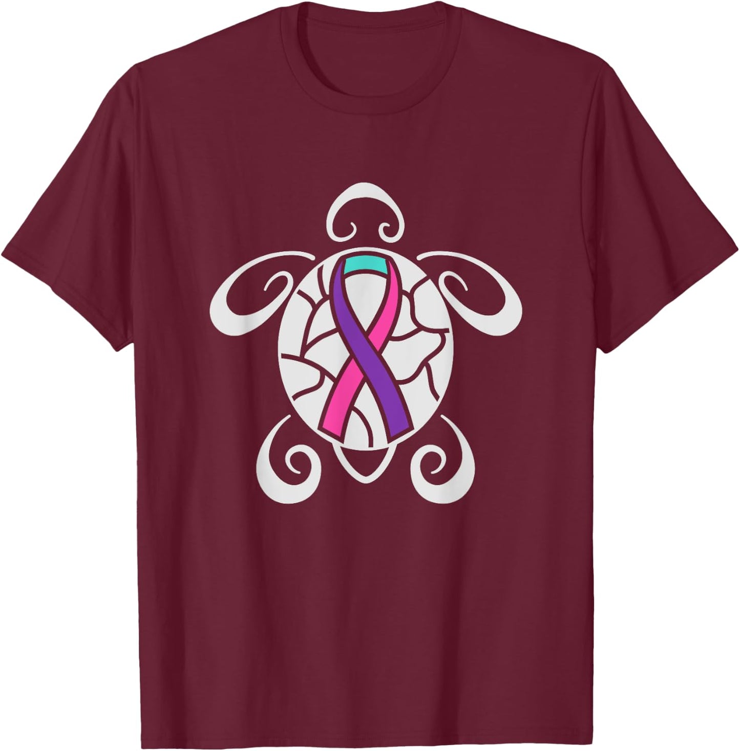 Turtle and Thyroid Cancer Ribbon T-Shirt - T-Shirt | Maroon
