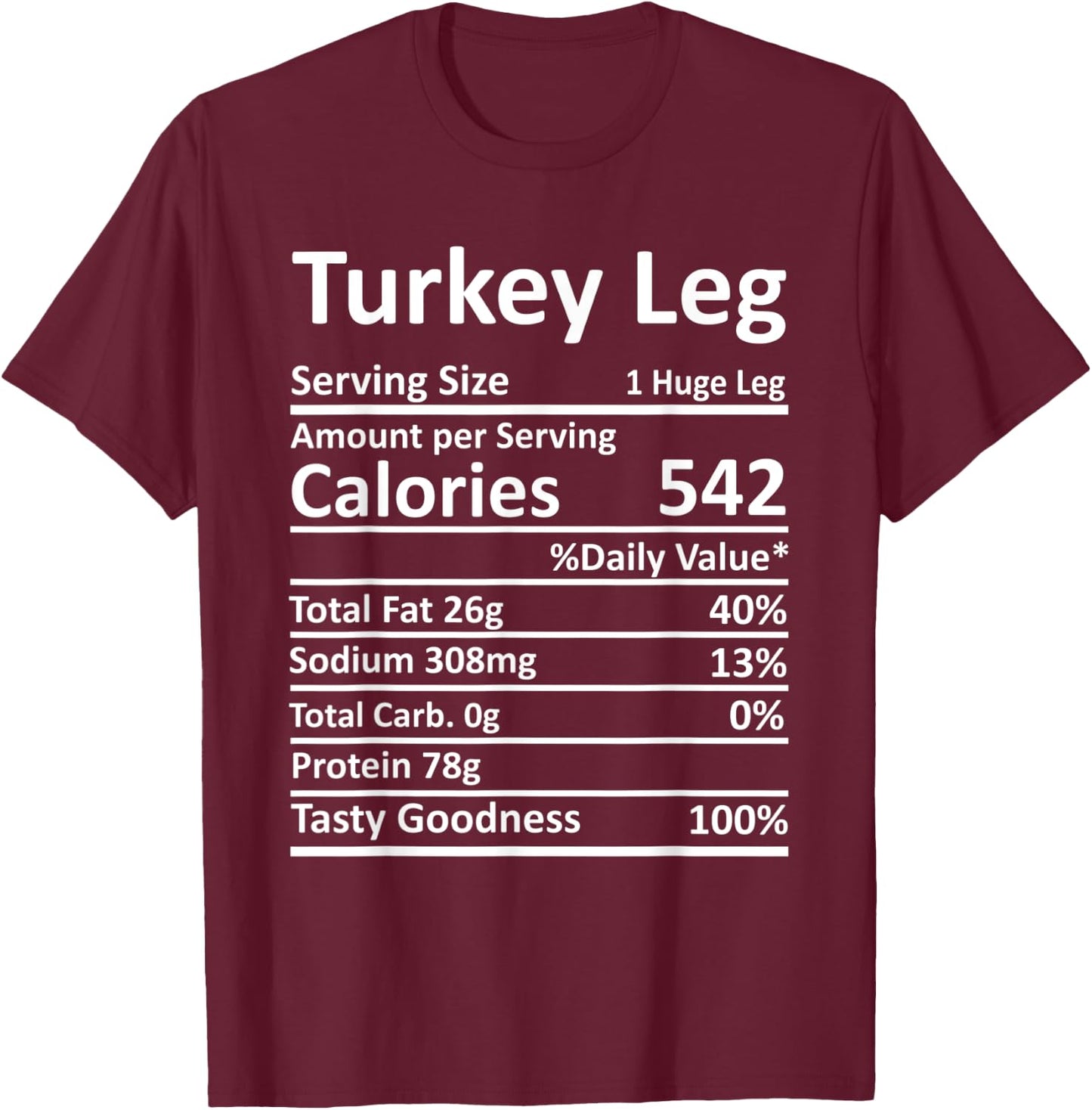Turkey Leg Nutrition Thanksgiving Costume Food Facts Xmas T-Shirt - T-Shirt | Maroon