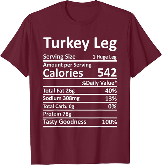 Turkey Leg Nutrition Thanksgiving Costume Food Facts Xmas T-Shirt - T-Shirt | Maroon
