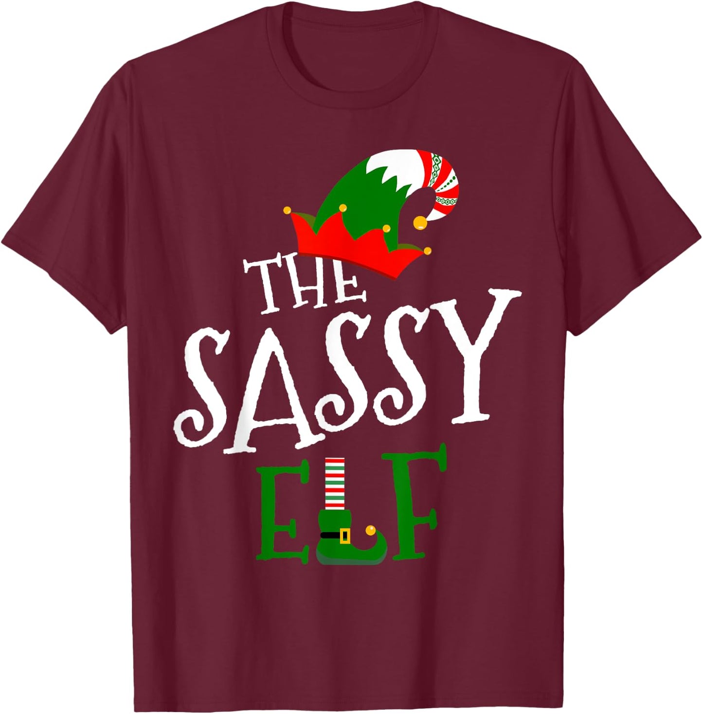 The Sassy Elf Family Matching Group Gift Christmas Costume T-Shirt - T-Shirt | Maroon