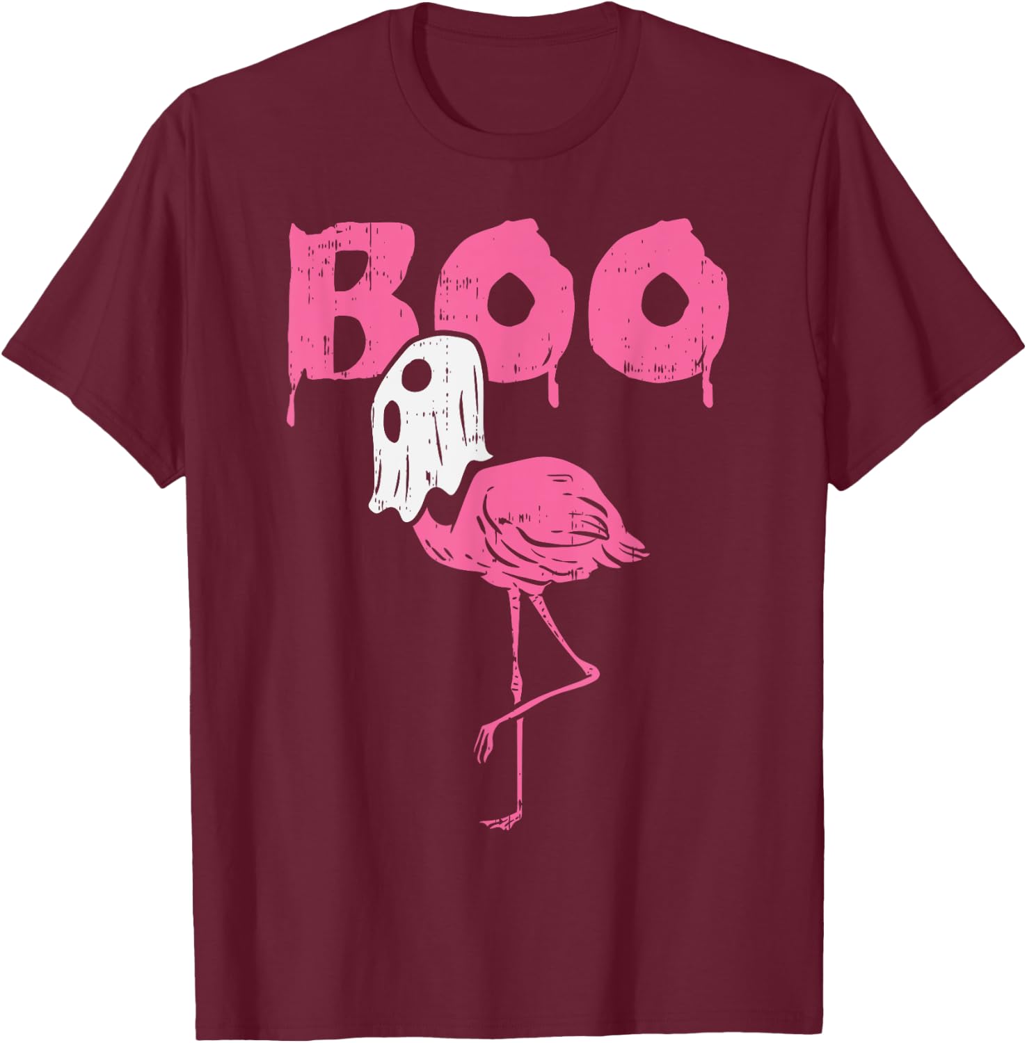 Boo Flamingo Ghost Fun Halloween Animal Bird Men Women Gift T-Shirt - T-Shirt | Maroon